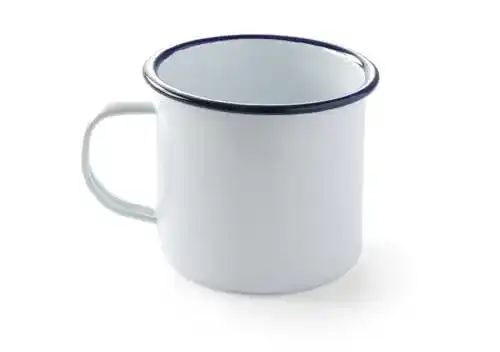 Emaille-Tasse Hendi mit Henkel und blauem Rand, 0,52L