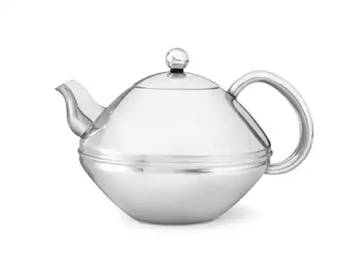 Edelstahl Teekanne Bredemeijer doppelwandig flach 1,4 Liter