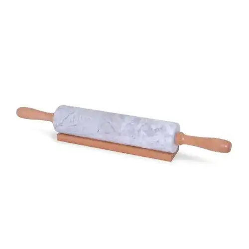 Nudelholz aus Marmor mit Holzgriffen, Durchmesser 6 cm, Länge 47 cm