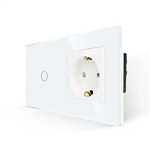 Touch-Lichtschalter Jimeida mit Schuko Steckdose in Weiß und Glas