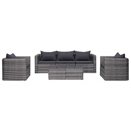 Rattan Gartenmöbel vidaXL Sofagarnitur mit Polstern