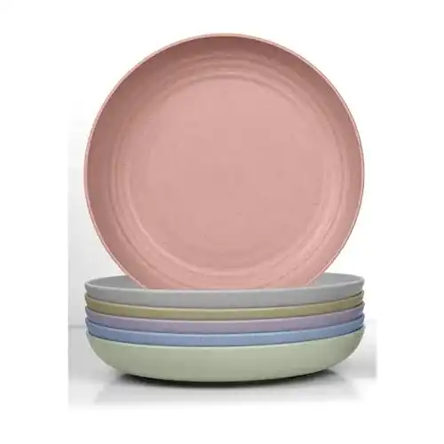 Weizenstroh Teller Set, 6-teilig, 23 cm, bruchfest, BPA-frei