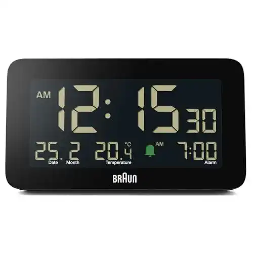 Braun Digitaler Wecker mit Datums-, Monats- und Temperaturanzeige