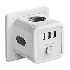 Steckdosenwürfel mit USB-Anschlüssen und 3 Steckdosen