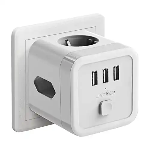 Steckdosenwürfel mit USB-Anschlüssen und 3 Steckdosen