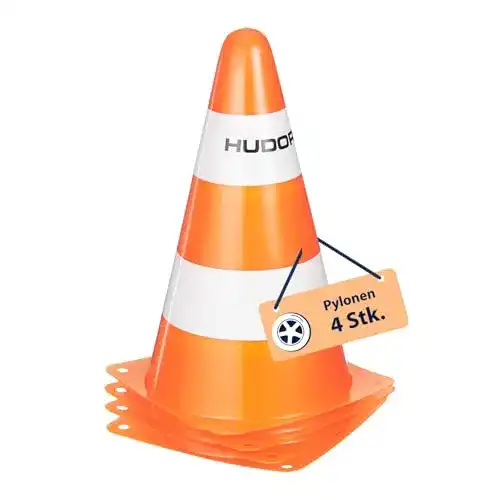HUDORA Verkehrsleitkegel 4er Set – Orange Pylonen für Training