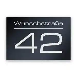 Hausnummer Klingelhaus Anthrazit mit Gravur von Straßenname und Nummer