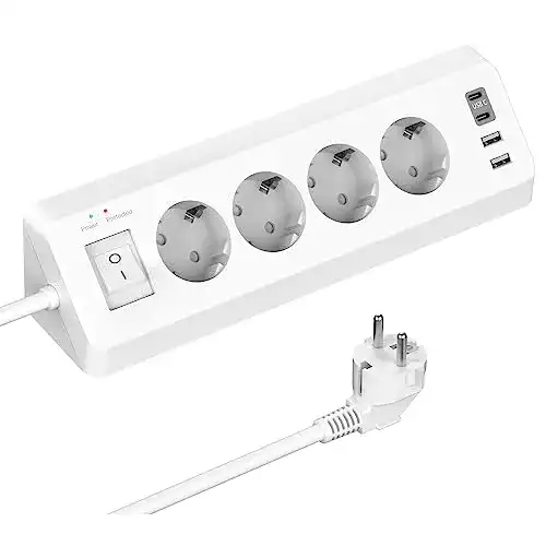 Steckdosenleiste mit USB-C und 4 Anschlüssen von Sudeery