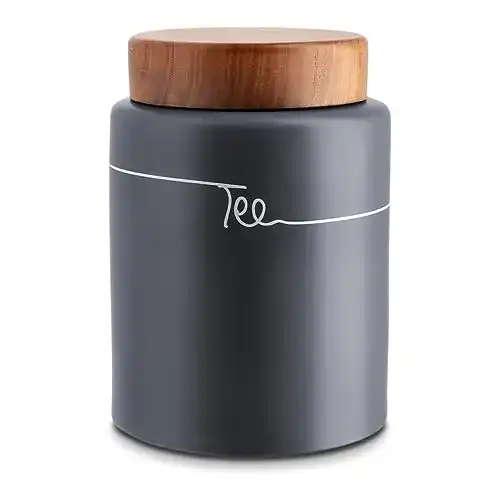 Teedose aus Keramik mit Holzdeckel, luftdicht und poliert, 1 Liter