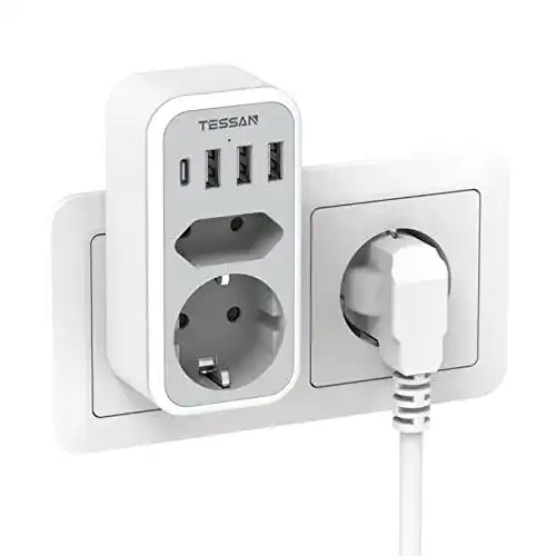 USB Steckdosenadapter TESSAN Doppelstecker mit 4 USB Anschlüssen