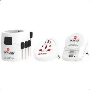 Reiseadapter Skross 1.302521 Pro mit USB (2xA) – Universaladapter für Reisen