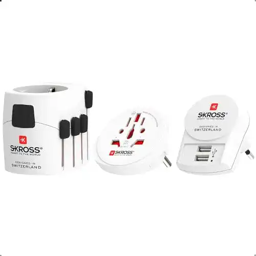 Reiseadapter Skross 1.302521 Pro mit USB (2xA) – Universaladapter für Reisen