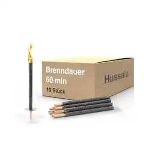 Wachsfackeln Hussala Diamond, 10 Stück mit 60 Minuten Brennzeit und Holzstab