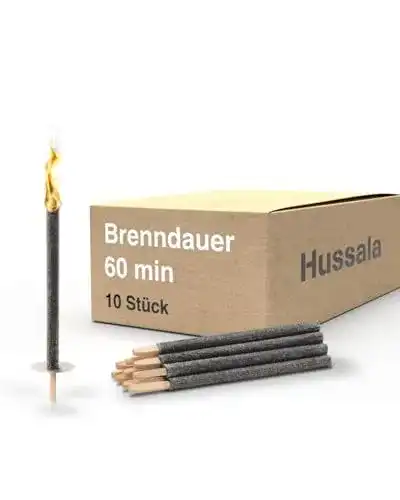 Wachsfackeln Hussala Diamond, 10 Stück mit 60 Minuten Brennzeit und Holzstab