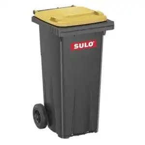 Sulo 120 L Mülltonne mit grauem Korpus und gelbem Deckel