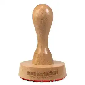 Personalisierbarer runder Holzstempel mit eigenem Text und Logo