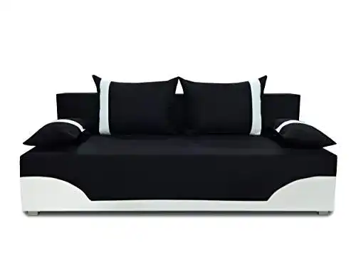 Schlafsofa Dario mit Schlaffunktion und Bettkasten in Schwarz und Weiß