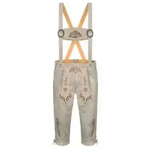 Lederhose Almbock für Herren Kniebund in Beige mit Stickereien