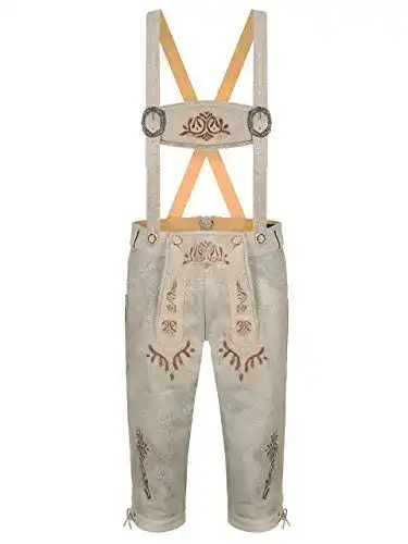 Lederhose Almbock für Herren Kniebund in Beige mit Stickereien