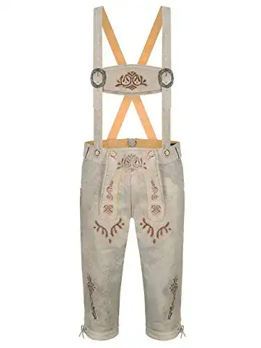 Lederhose Almbock für Herren Kniebund in Beige mit Stickereien