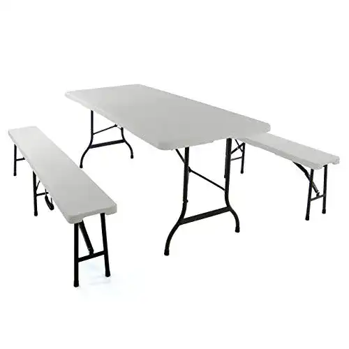 Bierzeltgarnitur Nexos mit klappbarem Tisch und 2 Bänken, weiß 180 cm