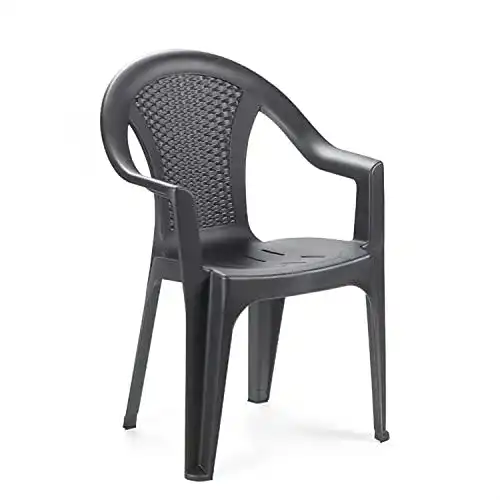 Ipae Monoblock-Stuhl stapelbar mit Rattan-Effekt in Anthrazit, 54 x 56 x 81 cm