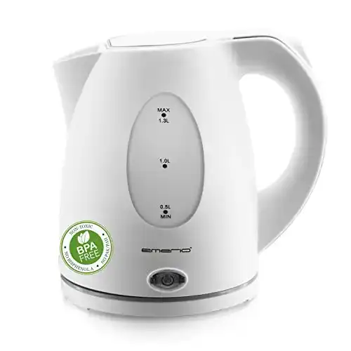 Emerio Wasserkocher 1,3 Liter für Reise, Camping und Büro