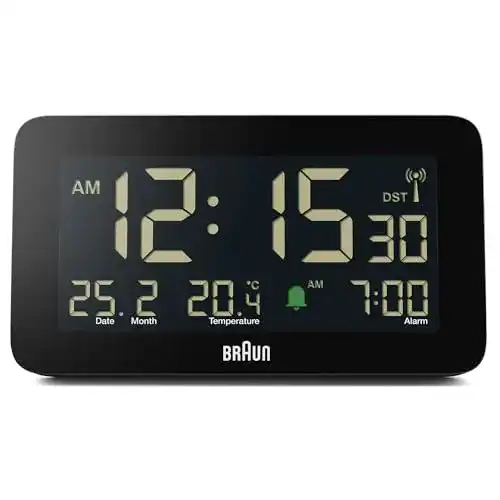 LED-Wecker Braun Funk-Digitalwecker mit Temperaturanzeige