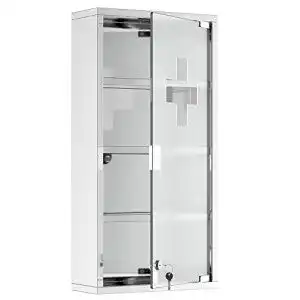 Medizinschrank aus Edelstahl, abschließbar und mit Glastür von Homcom