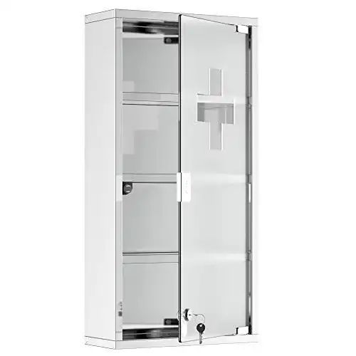 Medizinschrank aus Edelstahl, abschließbar und mit Glastür von Homcom