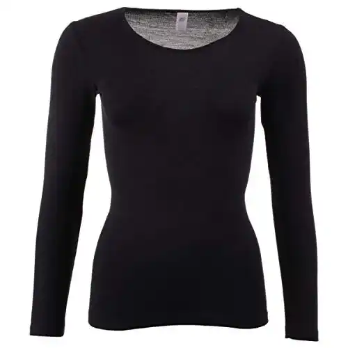 Merino-Unterwäsche Damen Engel Langarm Unterhemd Schwarz Gr. 38/40
