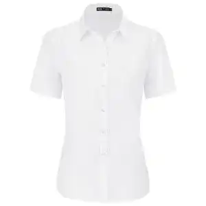 Weiße Bluse Damen Kurzarm Businessbluse Comfort Fit aus Baumwolle