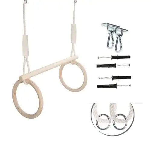Trapezschaukel Mamoi mit Turnringen aus Holz für Indoor und Outdoor