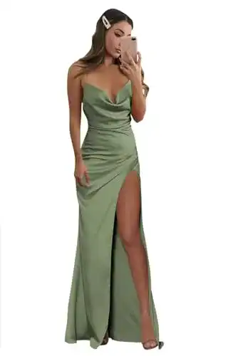 Satin Kleid Sincemeet Damen Spaghettiträger V-Ausschnitt