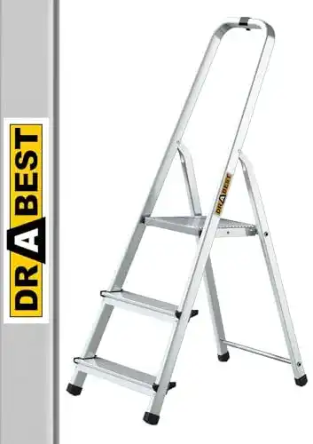 Trittleiter 3 Stufen von DRABEST – Klappbare Aluminiumleiter mit Ablage