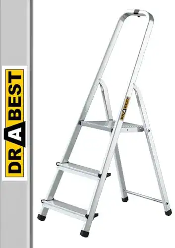Trittleiter 3 Stufen von DRABEST – Klappbare Aluminiumleiter mit Ablage