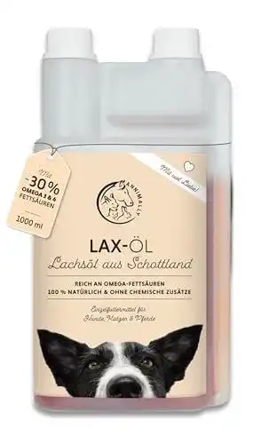 Lachsöl für Katzen und Hunde 1 Liter mit Omega 3 und 6 Fettsäuren