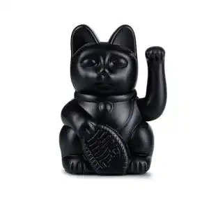 Winkekatze Donkey Products Lucky Cat Schwarz, 15 cm aus Kunststoff
