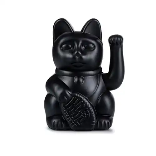 Winkekatze Donkey Products Lucky Cat Schwarz, 15 cm aus Kunststoff