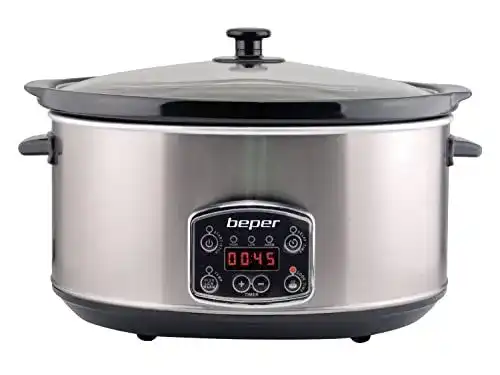 Beper BC.510 Slow Cooker, 280 W, 4,5 Liter, Schwarz und Stahl