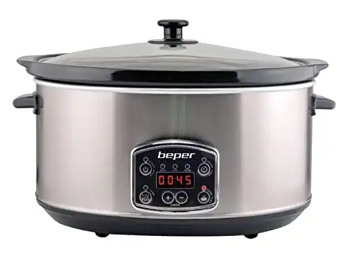 Beper BC.510 Slow Cooker, 280 W, 4,5 Liter, Schwarz und Stahl