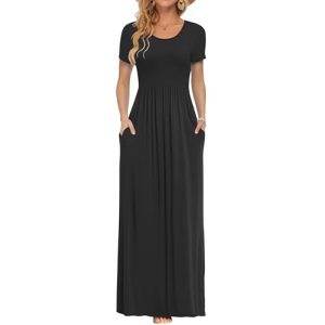 Maxikleid AUSELILY Damen Kurzarm Casual Long Kleid in Schwarz