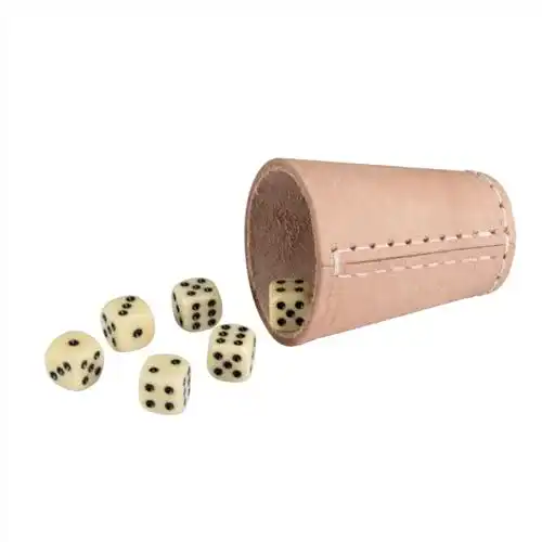 Würfelbecher aus Leder mit 6 Augenwürfeln von Gico