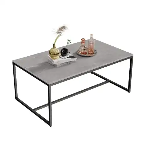 Marmor Couchtisch Fativo – Moderner Kaffeetisch mit Metallgestell in Grau