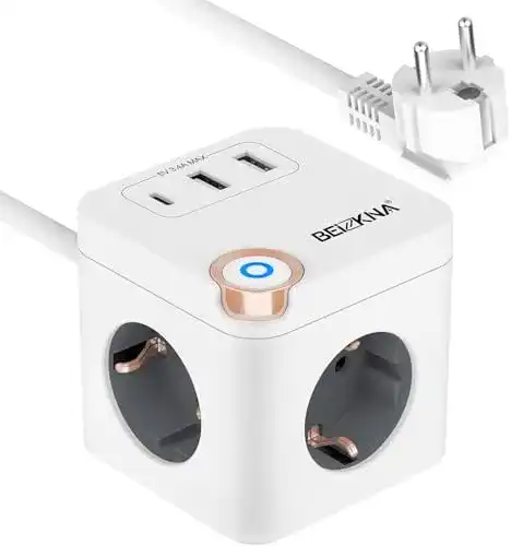 Steckdosenwürfel Beizkna mit USB C und Überspannungsschutz