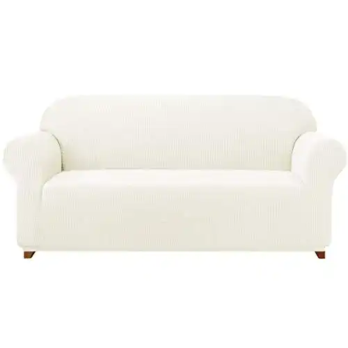 Subrtex karierte Sofahusse für 2-Sitzer in Creme