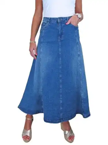Jeansrock Paulo Due Damen Stretch Denim Maxi in Blau