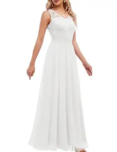 Abendkleid lang DRESSTELLS Damen in Weiß für Hochzeiten