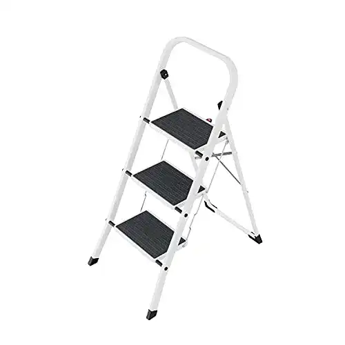 Hailo HobbyStep Stahl-Klapptritt-Leiter mit 3 Stufen und Anti-Rutsch-Matten