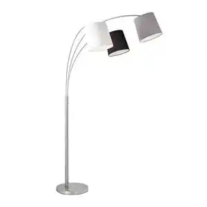 Bogenlampe Selltec Retro Stehlampe mit Textilschirm in Weiß und Grau